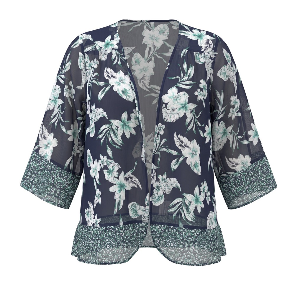 Christopher & Banks Kimono Cardigan Women XL Navy Floral Sheer 3/4 Sleeve Open